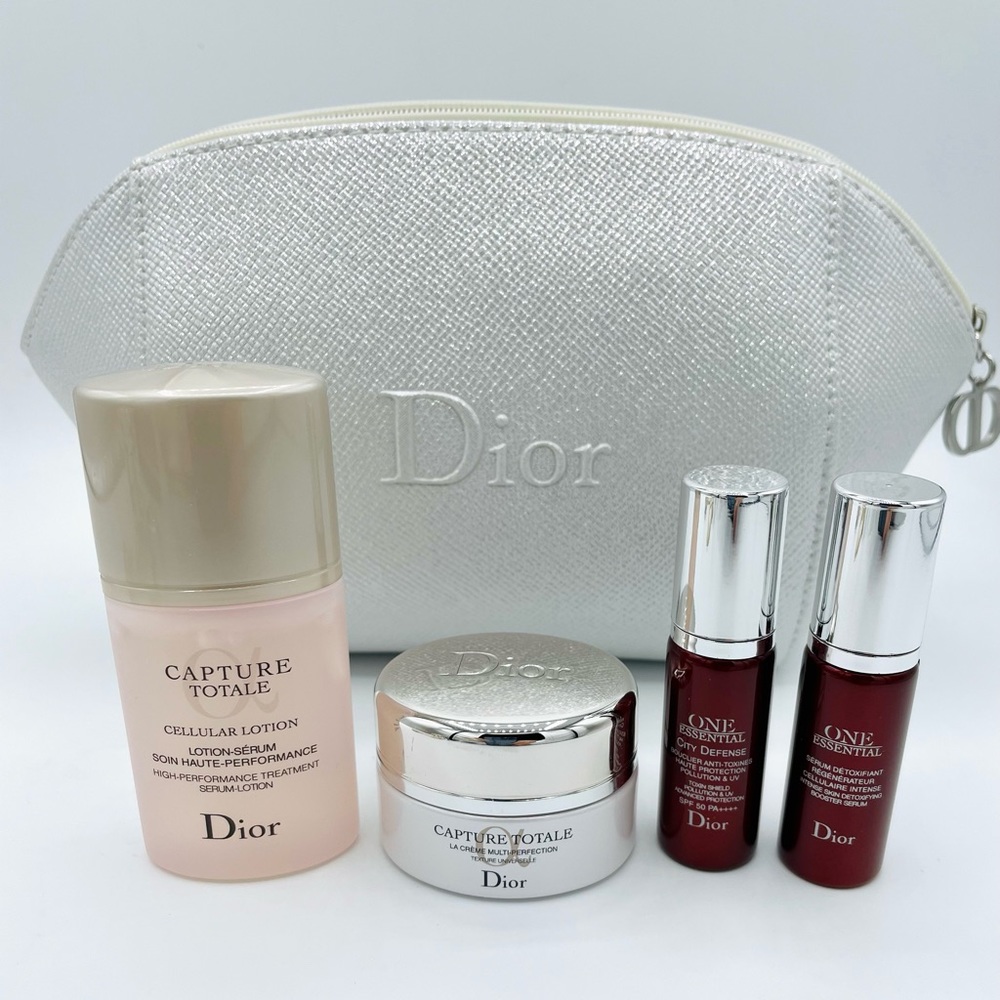 New Dior skincare travel kit with makeup bag